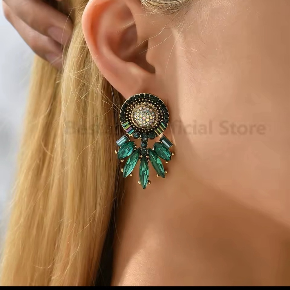 Bohemian :Green Crystal Stud Earrings.